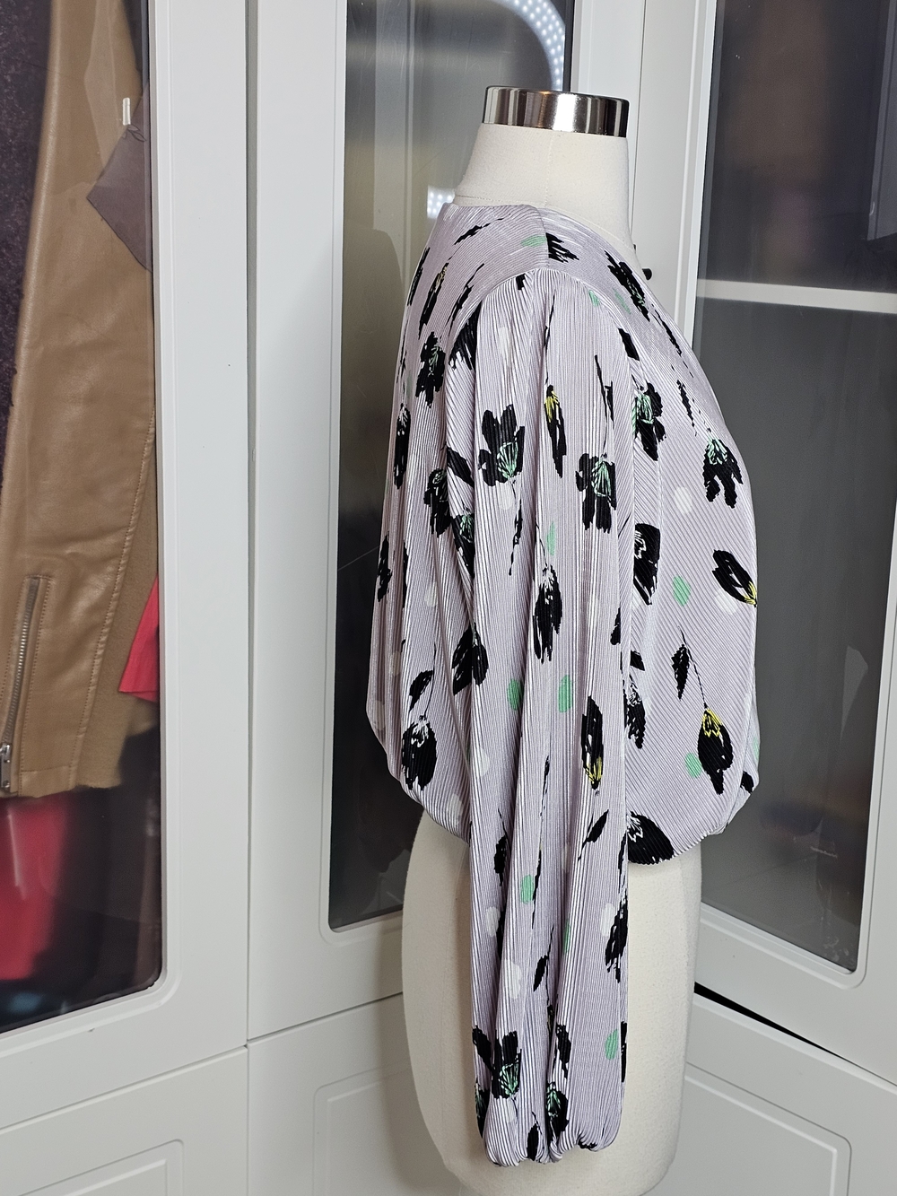 Astr The Lable Lavender Floral Wrap Blouse with Black and Mint Accents - Picture 2 of 4